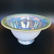 Iridescent Frosted Art Glass Bowl with White Swirl Base — listing 2