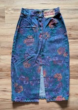 Floral Print Denim Skirt, Retro 60s/70s Style Multicolor, listing 2