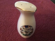 Vintage Michigan Souvenir Miniature Teapot Salt & Pepper Shakers with Tray, Silver-Tone — listing 5