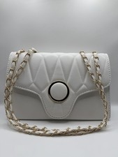 White Quilted Leather Handbag with Chain-Link Grommet Trim — listing 4