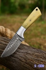 Handmade Damascus Steel Fixed Blade Knife with Zebrawood Handle and Leather Sheath — listing 2
