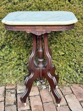 Antique Victorian Eastlake Marble-Top Parlor / Side Table with Turned Center Finial — listing 5