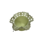 Fenton Custard Satin Glass Basket with Hand-Painted Log Cabin/Trees Scene, 8 inches tall — listing 2