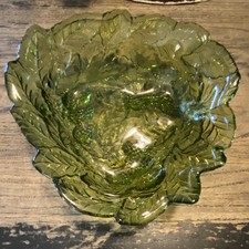 Clear Pressed Glass Fruit Bowl with Molded Grapes, Pears and Apples in Stained Colors — listing 5