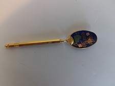 Vintage Cloisonné Enamel Figural Spoon Brooch Pin, Gold-Tone with Floral Design — listing 2