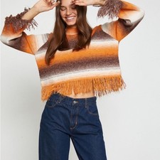 Zara Woman Textured Knit Cropped Top with Fringe Hem, Cream, Size S — listing 3