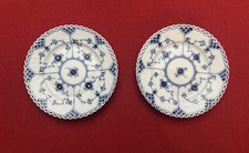 Blue Fluted Full Lace Hand-Painted Porcelain Salad/Dessert Plate with Pierced Openwork Scalloped Rim