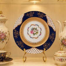 Reticulated Floral Porcelain Cabinet Plates with Gilt Trellis Center and Hand-Painted Rose Bouquets — listing 2