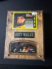 Rusty Wallace NASCAR Trading Card Plaque with Checkered Flag Desk Clock — listing 6