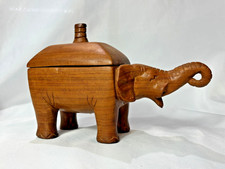 Vintage Carved Elephant Lidded Trinket Box with Repoussé Floral Metal Body — listing 6