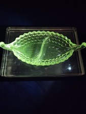 Green Uranium Depression Glass Two-Handled Bowl with Paneled Body — listing 6