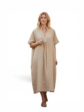 Pale Yellow Linen Sleeveless Maxi Dress with Matching Fringed Scarf, New with Tags — listing 4