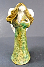 Handmade Studio Pottery Angel Figurine Holding Heart, Redware Clay with Drip Glaze — listing 3