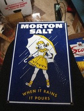 Morton Salt "When It Rains It Pours" Umbrella Girl Porcelain Enamel Sign (Reproduction) — listing 4