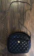 Vintage Black Leather Quilted Flap Crossbody Bag with Gold Logo Turn-Lock