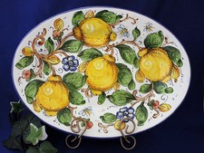 Hand-Painted Italian Majolica Lemon Motif Oval Serving Platter