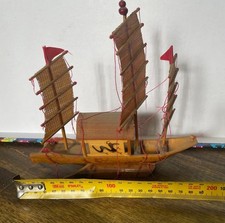 Vintage Oil Painting on Canvas of Chinese Junk Boats in Harbor at Sunset, Signed, Wood Framed — listing 3
