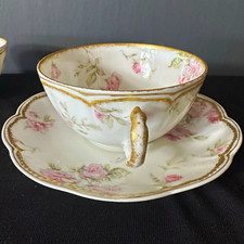 Théodore Haviland Limoges Porcelain Teacup and Saucer with Pink Floral Spray — listing 5