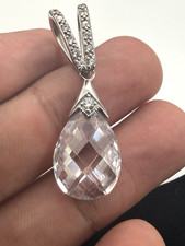 ESPO Sterling Silver Pear-Cut CZ Teardrop Pendant on 16" Rope Chain