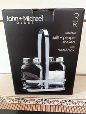 John + Michael Glass Salt and Pepper Shaker Set, Clear Glass with Stainless Steel Tops, Boxed — listing 4