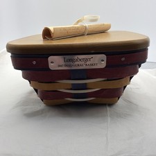 Longaberger Handmade Patriotic Americana Basket with Swing Handles and Pewter Flag Shield Tie-On, Dated 2005 — listing 2