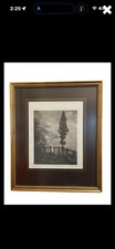 Framed Mediterranean Coastal Village Print (Portofino/Amalfi Style), Cherry Wood Frame with Teal Mat — listing 3