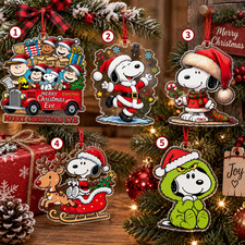 Vintage Snoopy Ceramic Christmas Ornament Holding Stocking
