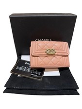 Chanel Boy Small Trifold Wallet in Black Caviar Leather with Gold Hardware, listing 5
