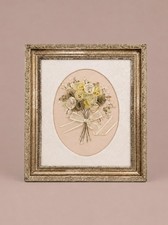 Vintage Hand-Embroidered Floral Still Life on Black Fabric, Framed Under Glass — listing 6