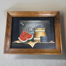 Framed Still Life Print with Watermelon, Fruit Basket and Oriole Bird — listing 5