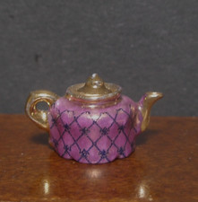 Miniature Porcelain Teapot with Iridescent Glaze and Applied Pink Roses — listing 4