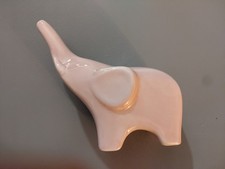Ceramic Elephant Figurine with Raised Trunk, Cream Glaze — listing 5