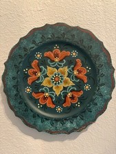 Vintage Scandinavian Folk Art Hand-Painted Rosemaling Round Plank-Top Table