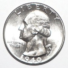 1940 Washington Silver Quarter (90% Silver)
