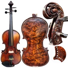 Decorative Carved Full-Size 4/4 Violin with Leaf-Motif Relief Carving and Inlaid Chinrest — listing 3