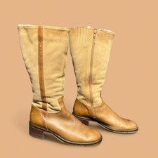 Vintage Tall Leather Riding Boots, Cognac/Oxblood Brown, Stacked Leather Heel — listing 3
