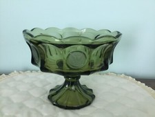Fostoria Coin Glass Olive Green Footed Compote — listing 4