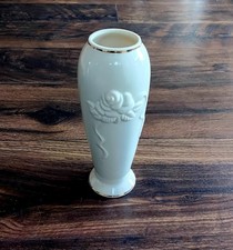 Lenox Ivory China Embossed Rose Trumpet Vase with Scalloped Rim