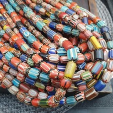 Vintage African Trade Bead Necklace with Venetian Chevron Focal Bead, Millefiori & Hand-Painted Glass Beads — listing 5