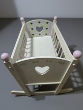 Vintage Wooden Doll Cradle with Gingham Canopy and Baby Doll — listing 2