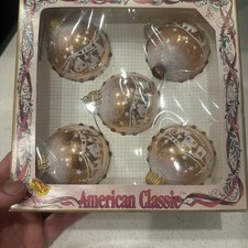 Christmas by Krebs Victorian Glass Ball Ornaments with Ribbon Roses & Gold Braid, Set of 4 — listing 5