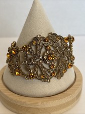 Vintage VCLM Victorian Style Clear Rhinestone Statement Bracelet, Approximately 8 inches
