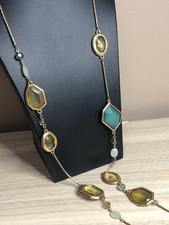 Long Beaded Station Necklace with Antiqued Gold-Tone Beads and Black Marbled Nuggets — listing 5