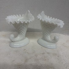 Fenton Custard Silver Crest Cornucopia Candle Holder (Uranium Custard Glass), Set of 2 — listing 5