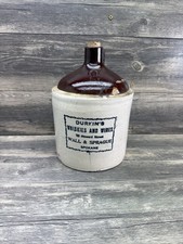 Antique Two-Tone Stoneware Whiskey Jug, 2-Gallon, Brown Albany Slip Top with Bristol Glaze Body — listing 6