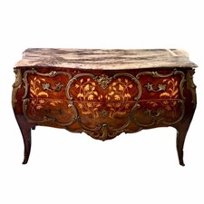 French Louis XV/XVI Transitional Style Marble-Top Marquetry Petite Commode with Ormolu Mounts — listing 4