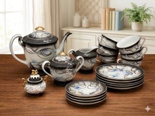 Vintage Japanese Dragonware Moriage Tea/Coffee Service with Lithophane Cups