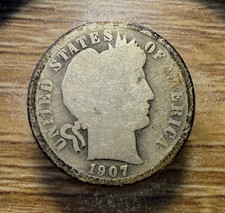 Barber Silver Dime (Liberty Head), 90% Silver, Heavily Circulated