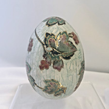 Large Chinese Cloisonné Decorative Egg with Floral Peony Design on Porcelain — listing 6