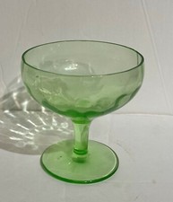 Vintage Green Thumbprint Pattern Footed Sherbet / Champagne Coupes, Pair — listing 6
